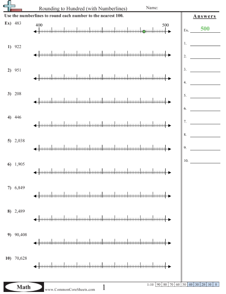 3.nbt.1 Worksheets - Rounding to Hundreds with Numberline worksheet